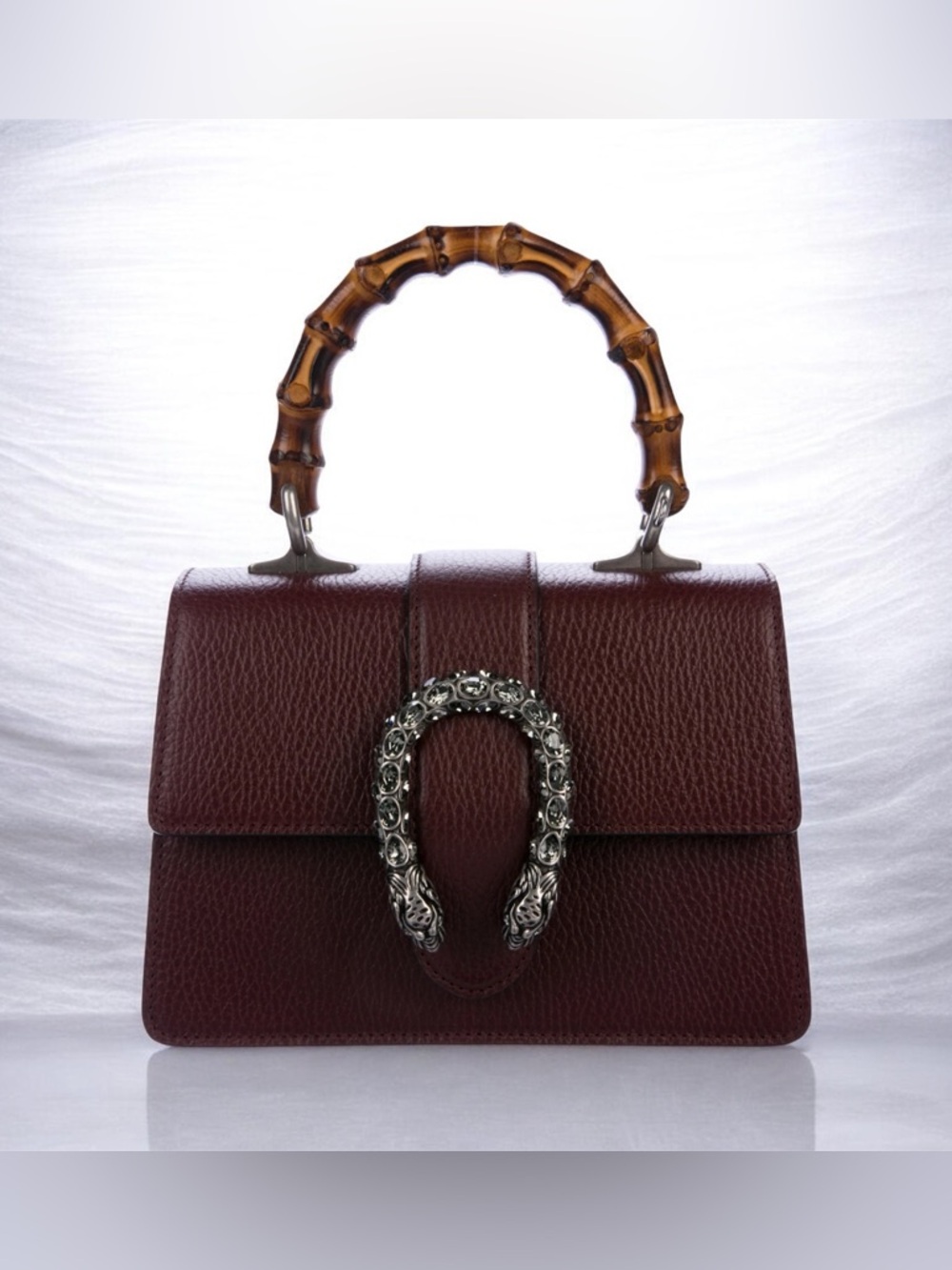 AUTH GUCCI Dionysus Bag Bamboo Top Handle Bordeaux Leather & Crystals AUTHENTIC